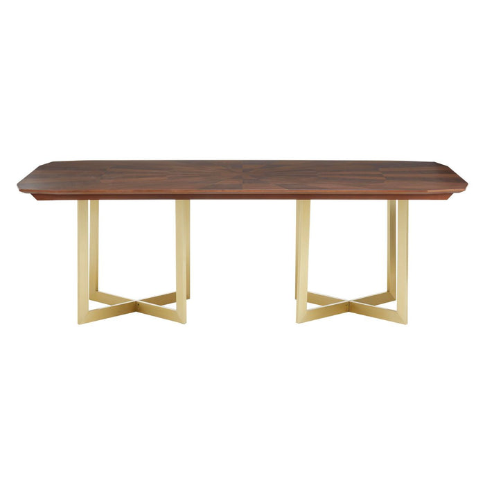 Villi Wooden Dining Table In Walnut With Gold Metal Legs