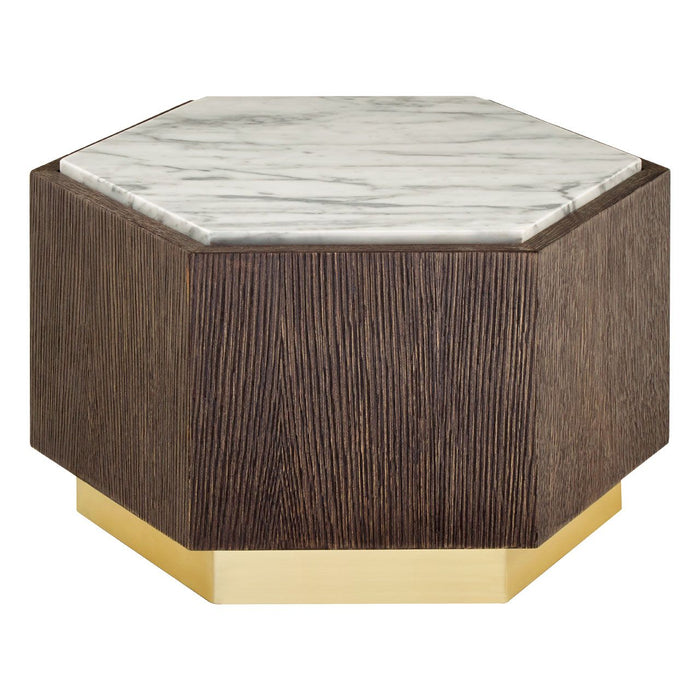 Villi Small Marble Top Side Table In Brown With Gold Metal Base