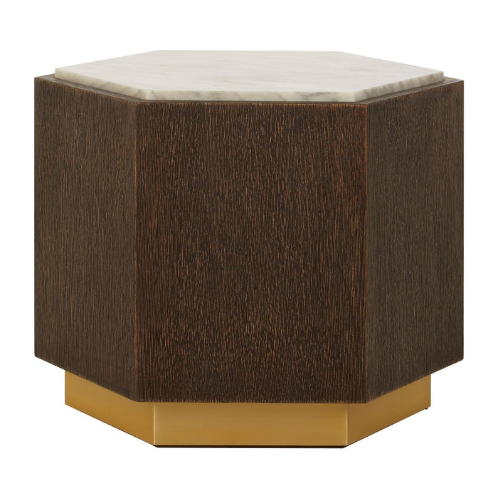 Villi Large Marble Top Side Table In Brown With Gold Metal Base