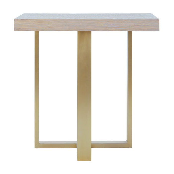 Villi Wooden Side Table In Natural With Gold Metal Frame