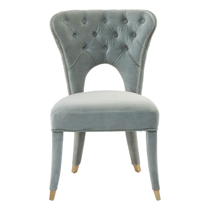 Villi Velvet Feature Bedroom Chair In Blue With Wooden Legs