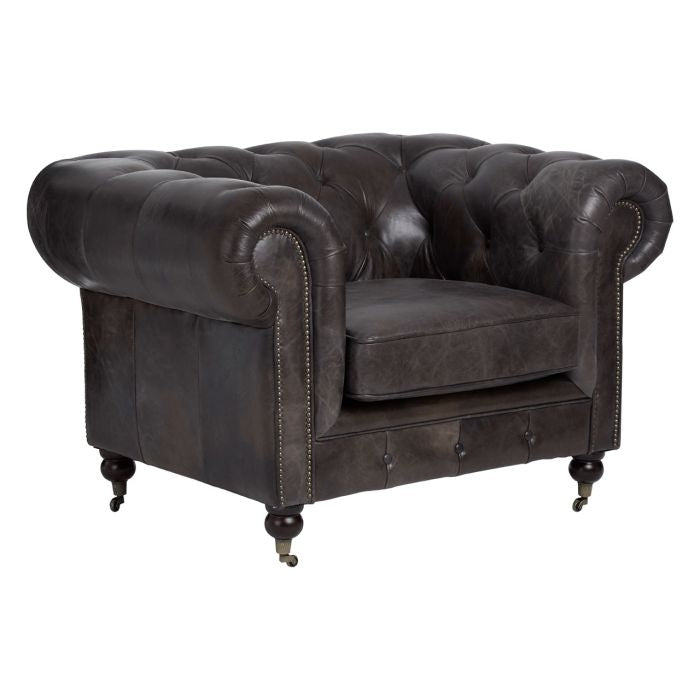 Victor Faux Leather Armchair In Dark Grey With Wooden Legs