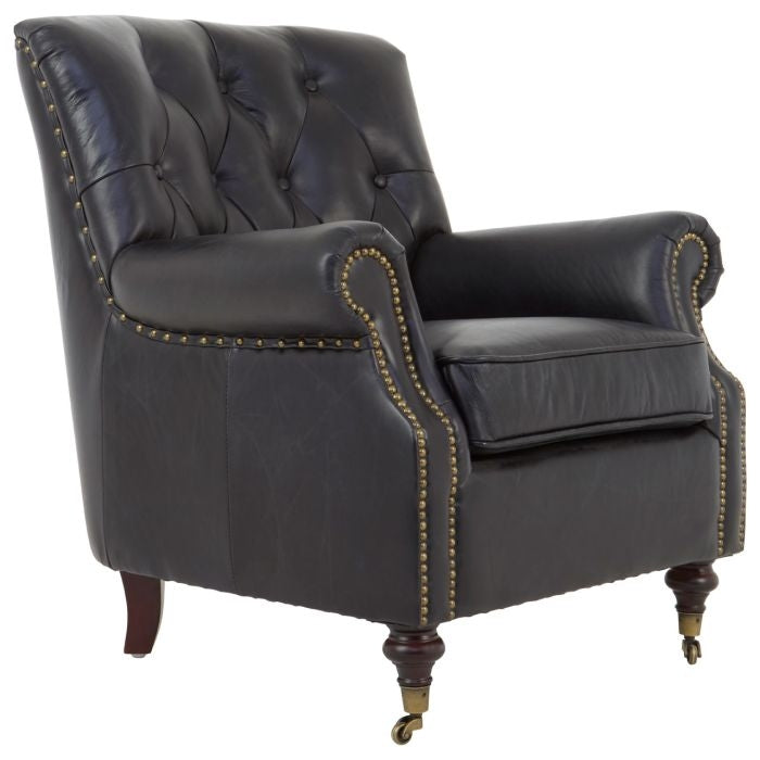 Victor Faux Leather Armchair In Black With Wooden Legs