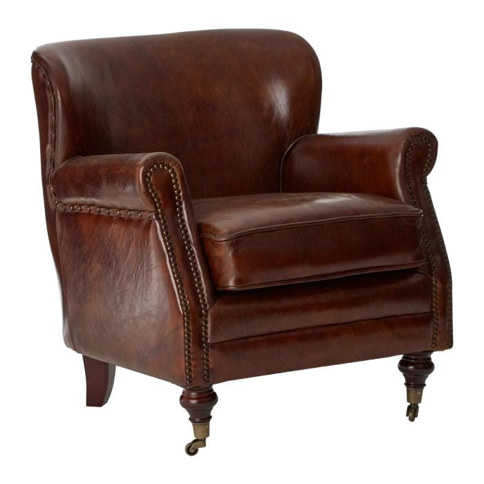 Victor Leather Classic Armchair In Mocha Brown With Wooden Legs