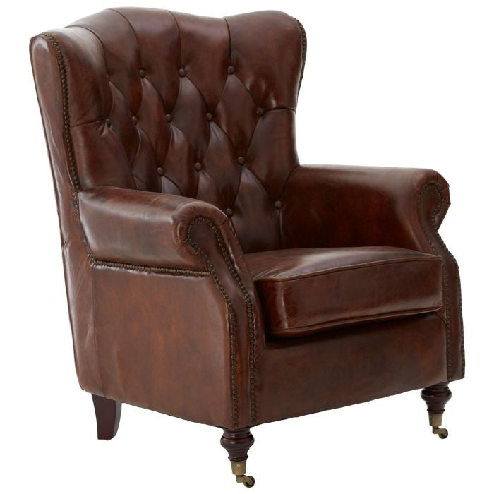 Victor Faux Leather Scroll Armchair In Brown With Walnut Legs