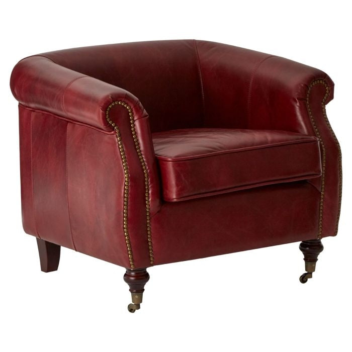 Victor Faux Leather Armchair In Red With Wooden Legs