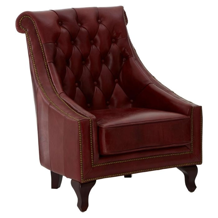 Victor Faux Leather Armchair In Red With Walnut Legs