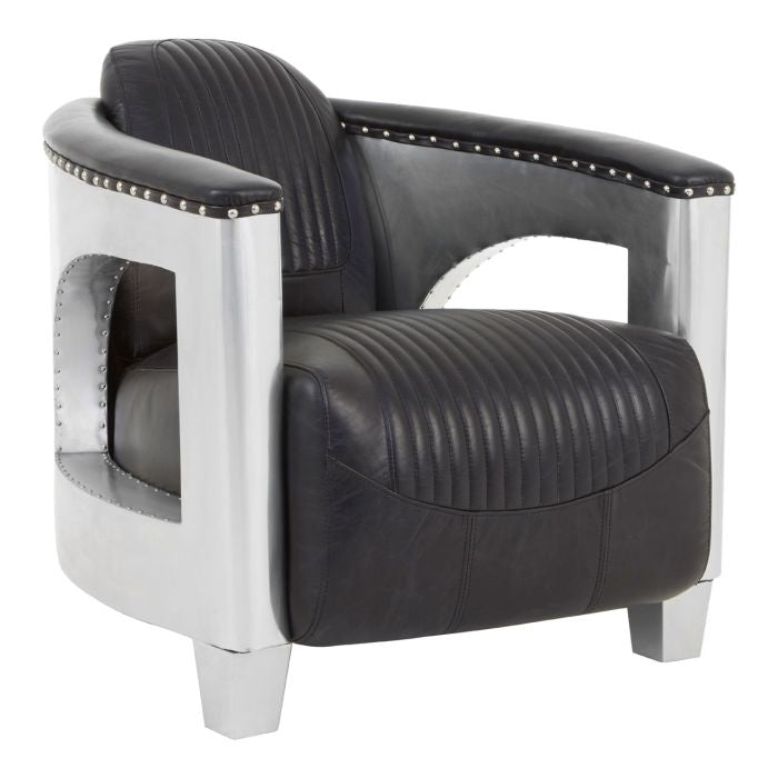 Victor Faux Leather Sofa Armchair In Black With Silver Metal Frame