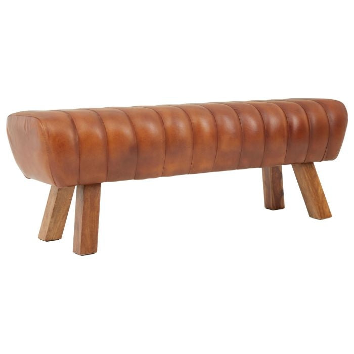 Bodmin Faux Leather Seating Bench In Tan With Wooden Legs