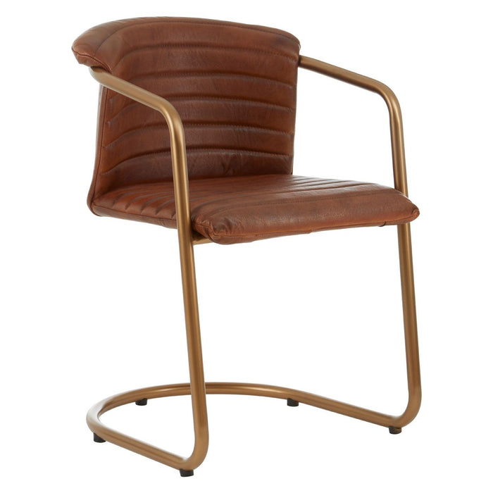 Buffalo Leather Armchair In Tan With Metal Frame