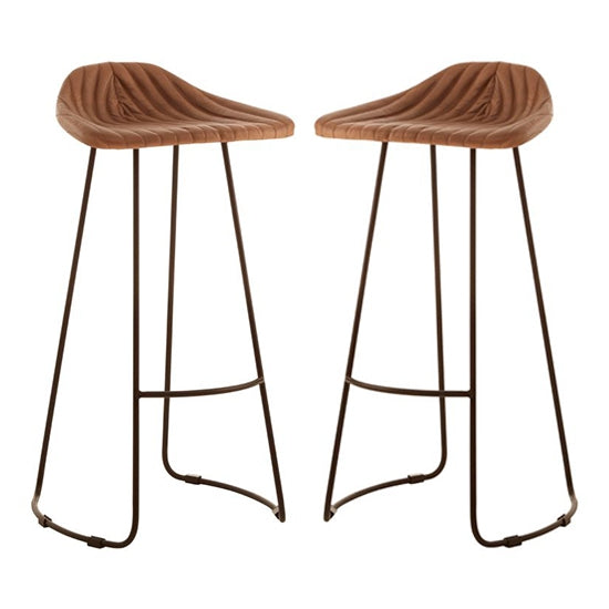 Bodmin Light Brown Faux Leather Bar Stools In Pair