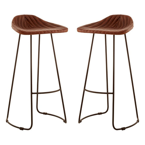 Bodmin Tan Faux Leather Bar Stools In Pair