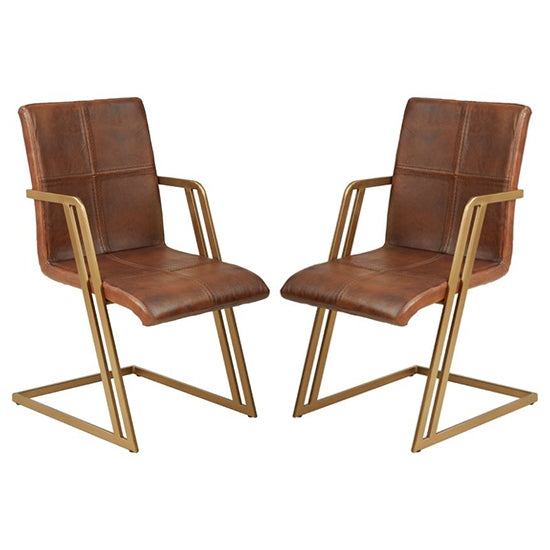 Bodmin Tan Faux Leather Dining Chairs With Angular Iron Legs In Pair