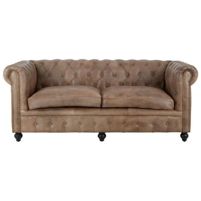 Barker Genuine Leather 3 Seater Sofa In Light Brown With Natural Wooden Legs