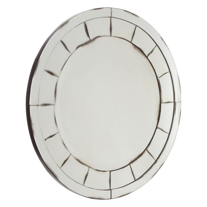 Rusper Round Mosaic Effect Wall Mirror In Antique Silver Frame