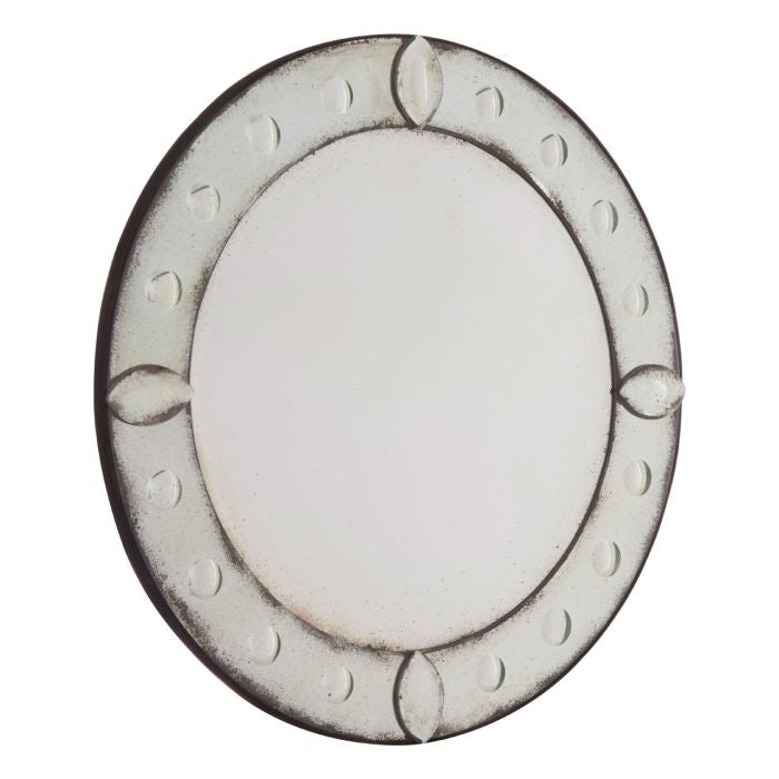 Rusper Round Bubble Effect Wall Mirror In Antique Silver Frame