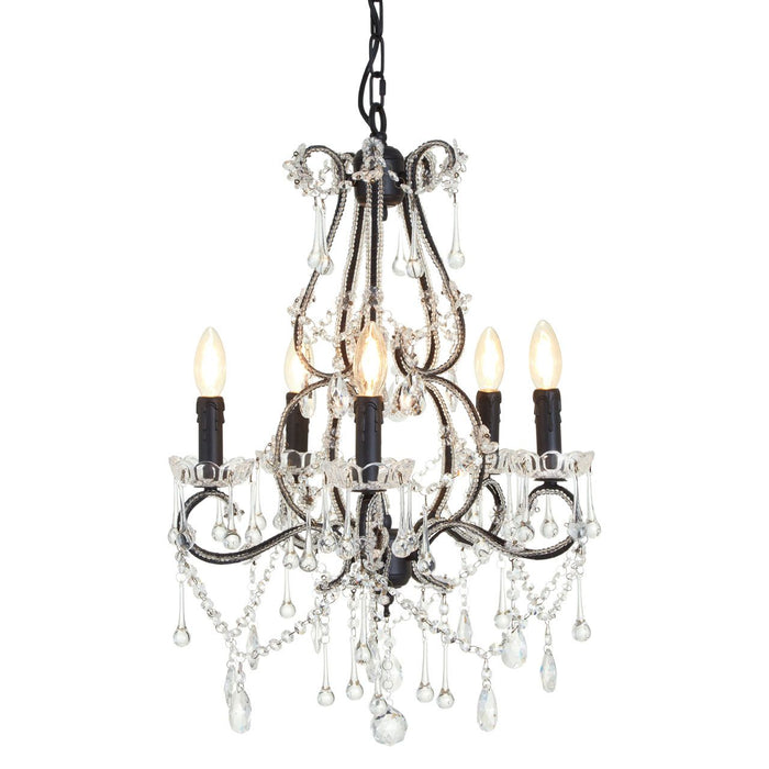 Kensington 5 Crystal Bulbs Chandelier Ceiling Light In Black