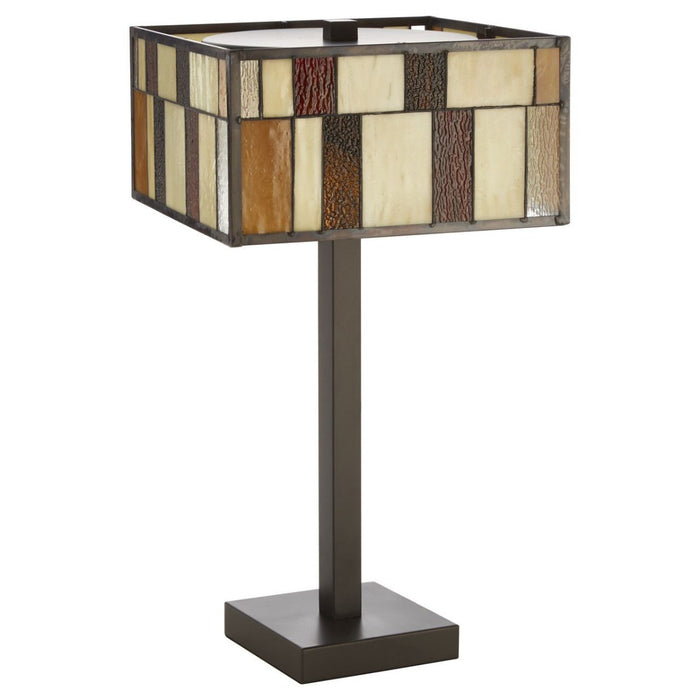 Waldorf Square Glass Shade Table Lamp In Bronze With Metal Base