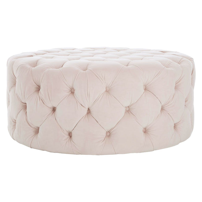 Suri Round Polyester Fabric Footstool In Muted Pink Blossom