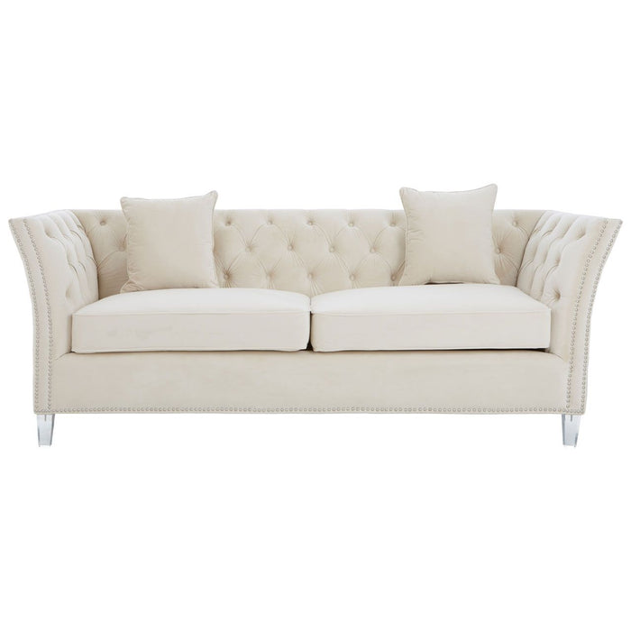 Samara Chesterfield Fabric 3 Seater Sofa In Beige