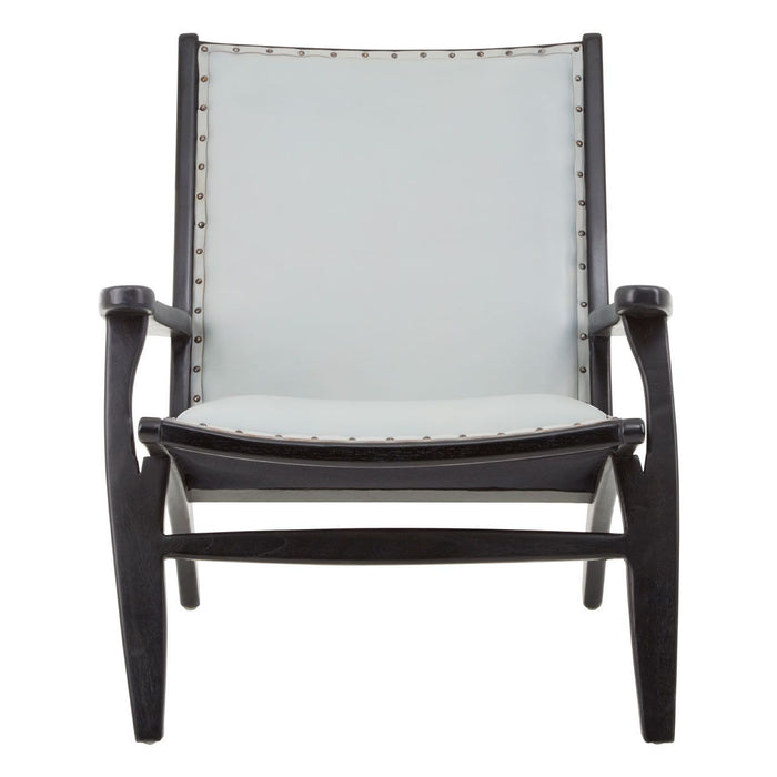 Kendari Teak Wood Bedroom Chair With Grey Leather Seat