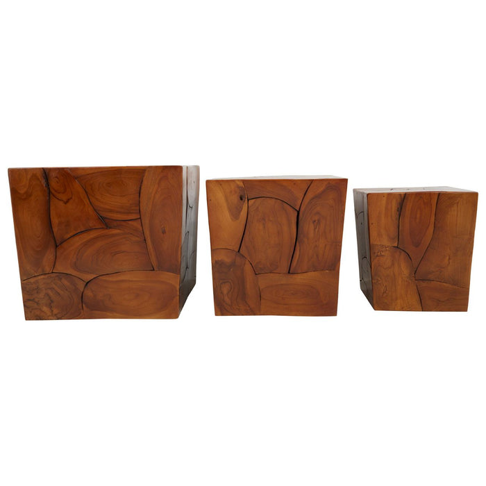 Surak Set Of 3 Teak Wood Root Stools In Brown