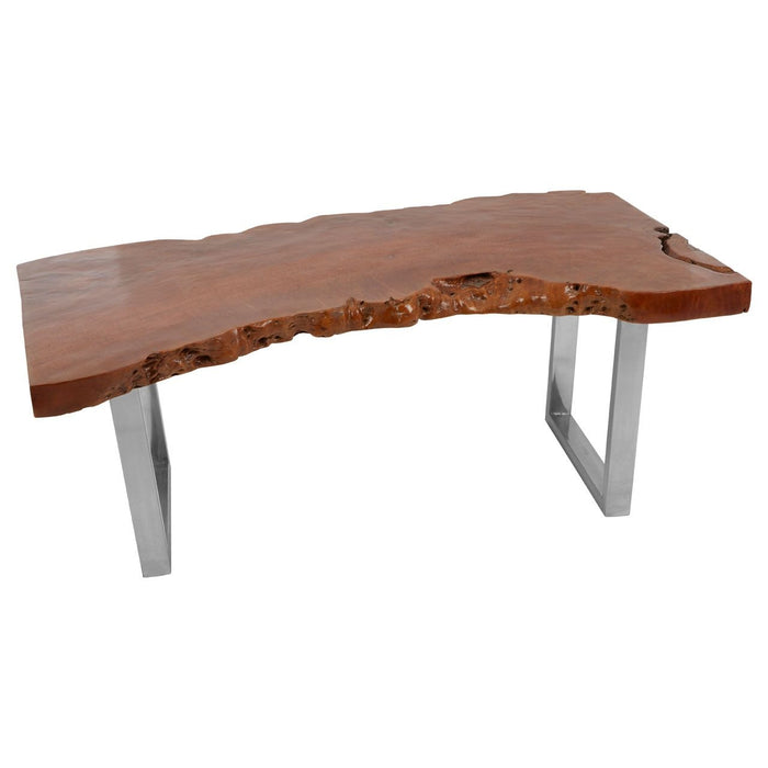 Surak Longon Wood Coffee Table In Brown With Stainless Steel Legs