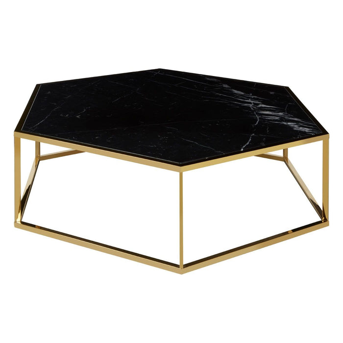 Piermount Hexagon Marble Coffee Table In Black With Gold Stainless Steel Frame