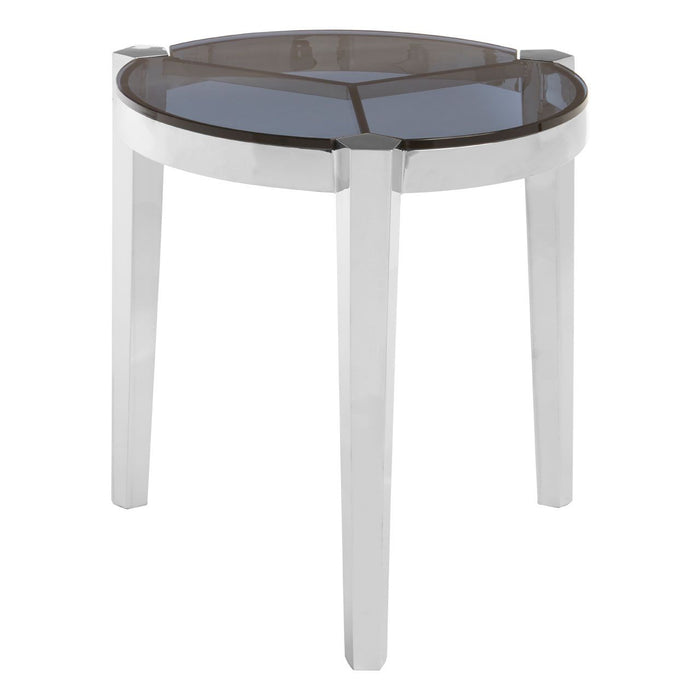 Piermount Round Clear Glass End Table With Silver Stainless Steel Legs