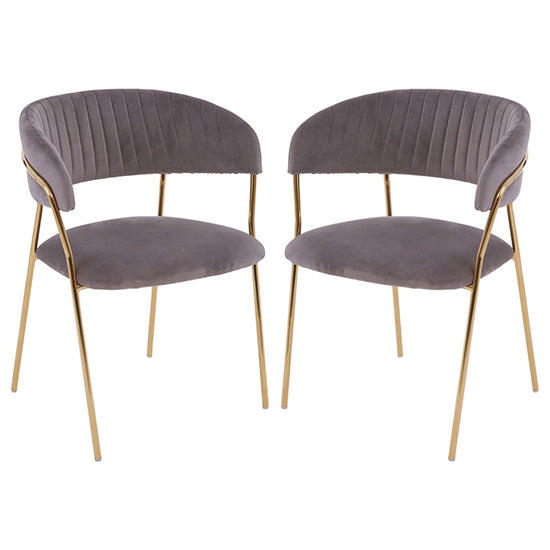 Tamzin Mink Velvet Dining Chairs With Gold Metal Legs In Pair