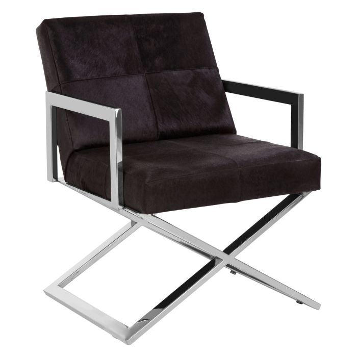 Kensington Townhouse Genuine Leather Lounge Chair In Black With Cross Base