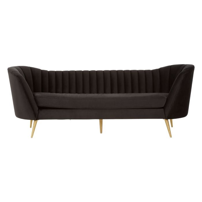 Bandit Velvet 3 Seater Sofa In Black With Brushed Gold Stainless Steel Legs