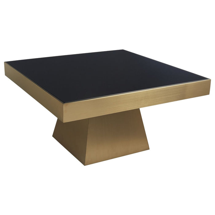 Carlox Square Glass Coffee Table In Black With Gold Stainless Steel Base