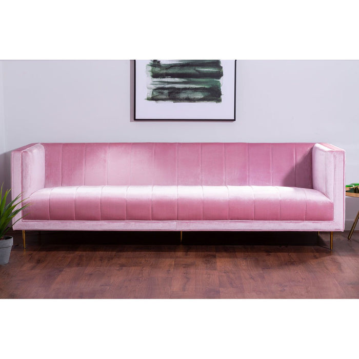 Otylia Velvet 3 Seater Sofa In Pink With Gold Stainless Steel Legs