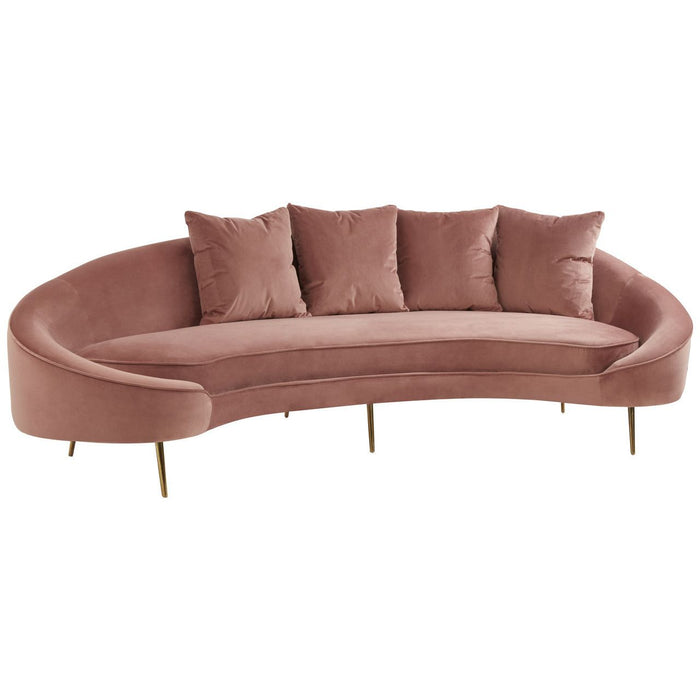 Osdin Velvet 4 Seater Sofa In Salmon Pink With Gold Stainless Steel Legs