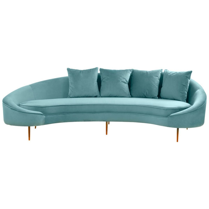 Osdin Velvet 4 Seater Sofa In Light Blue With Gold Stainless Steel Legs