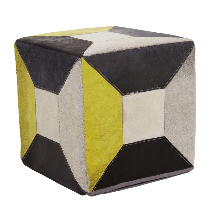 Safira Genuine Leather Abstract Pouffe In Multi-Colour