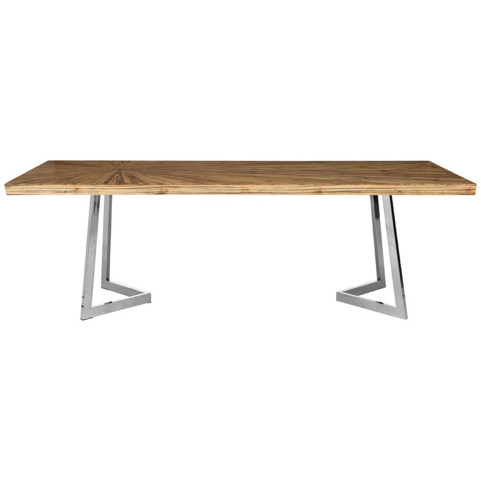 Gabar Wooden Dining Table In Natural With Silver Stainless Steel Legs