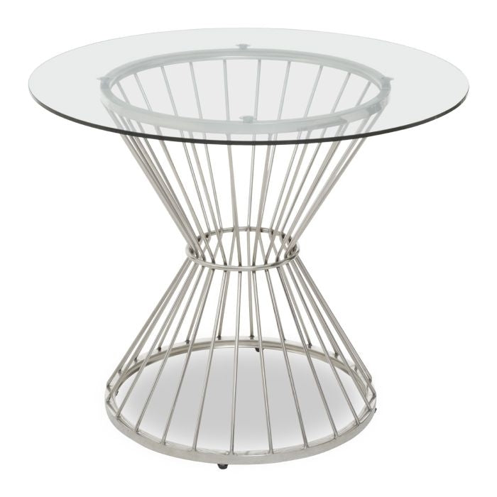 Alveley Round Clear Glass Top Side Table With Silver Geometric Base