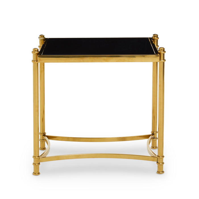 Ackley Black Glass Side Table With Gold Metal Frame