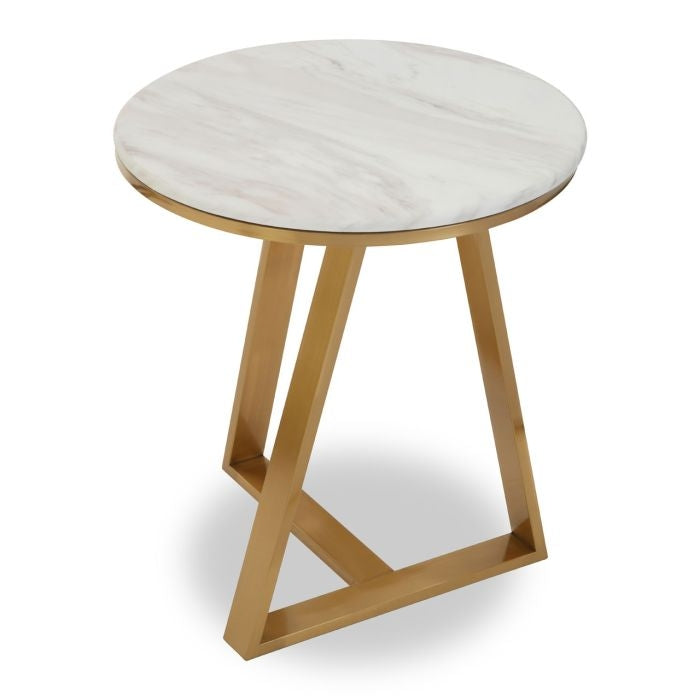 Aurora Round Marble Top Side Table In White With Gold Base