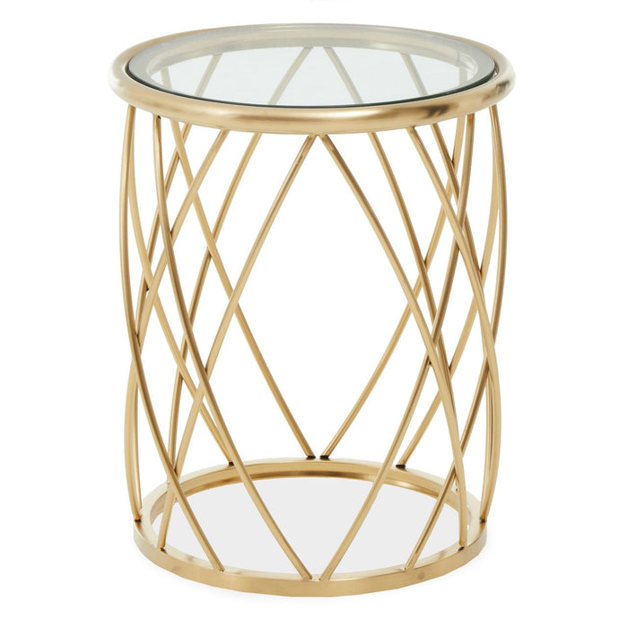 Ackley Round Clear Glass Side Table With Gold Metal Frame