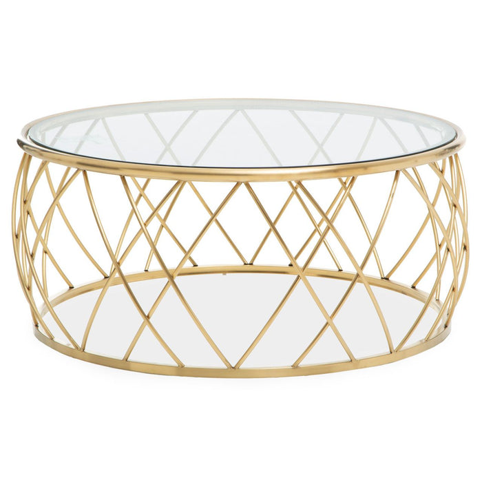 Ackley Clear Glass Round Coffee Table With Gold Frame