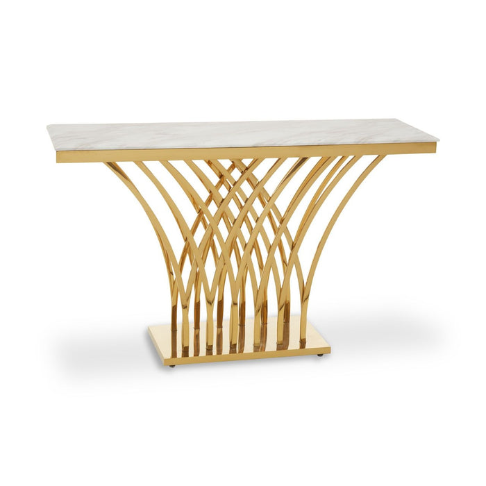 Arenza Marble Console Table In White With Gold Metal Frame