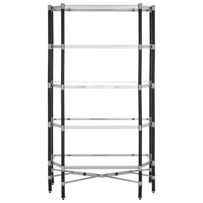 Altay Clear Glass Bookcase With 5 Shelves In Silver And Chrome Frame