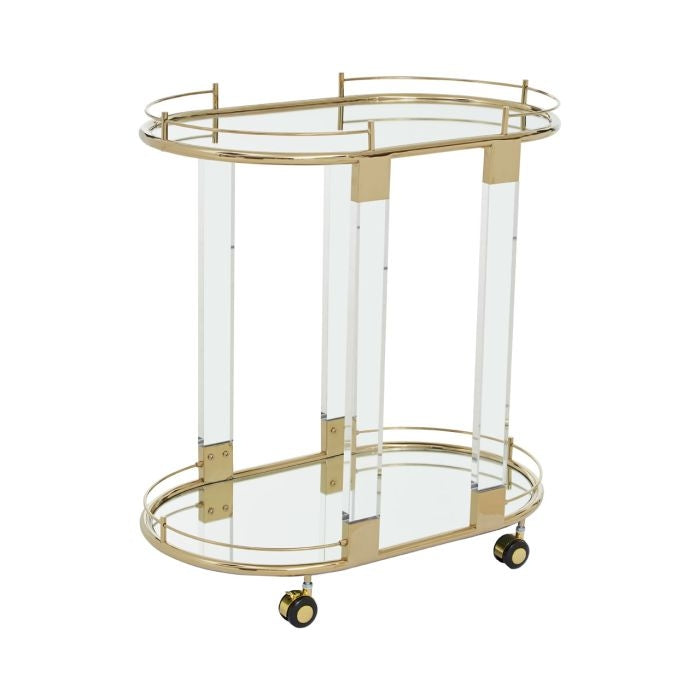 Orton Mirrored Glass Drinks Trolley With Gold Stainless Steel Frame