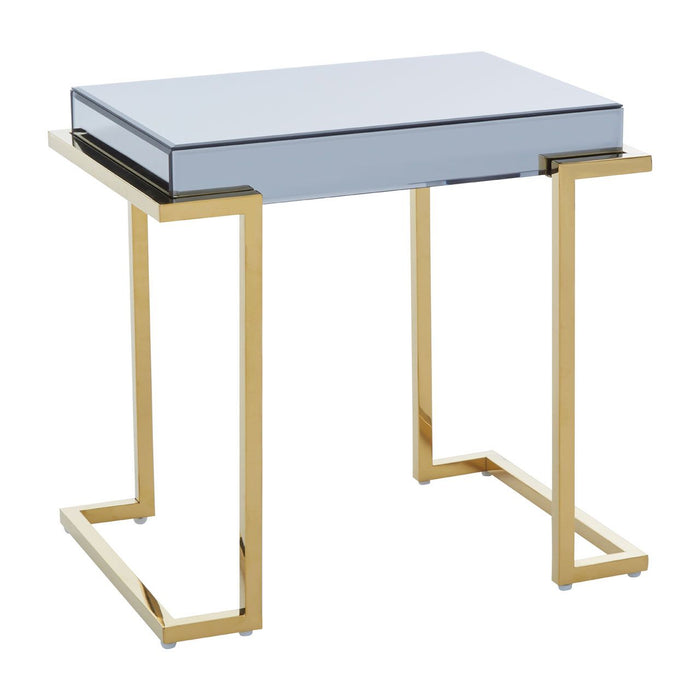 Kaso Grey Glass Top End Table With Gold Stainless Steel Base