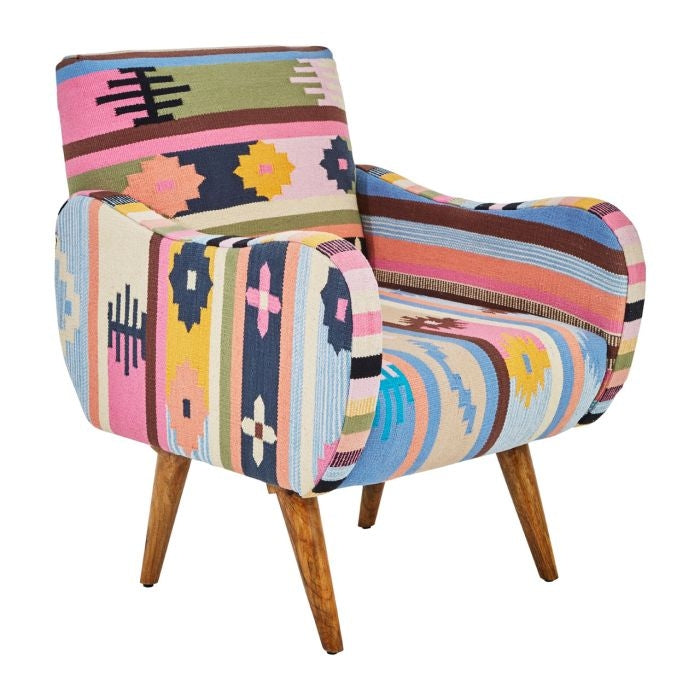 Clutton Fabric Bedroom Chair In Multi-Colour With Mango Wood Legs