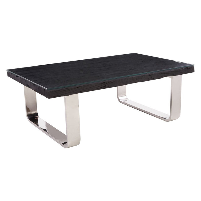 Kerala Glass Top Coffee Table In Black With Chrome U-Shaped Base