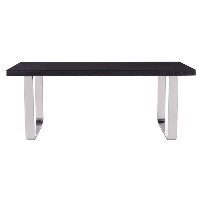 Kerala Glass Top Dining Table In Black With U-Shaped Stainless Steel Legs